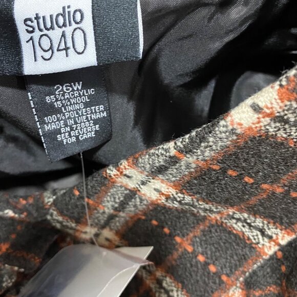 Studio 1940 Womens Plus Size 26W Plaid Wool Blend Jacket W/ 3/4 Sleeves In Brown - Picture 5 of 6
